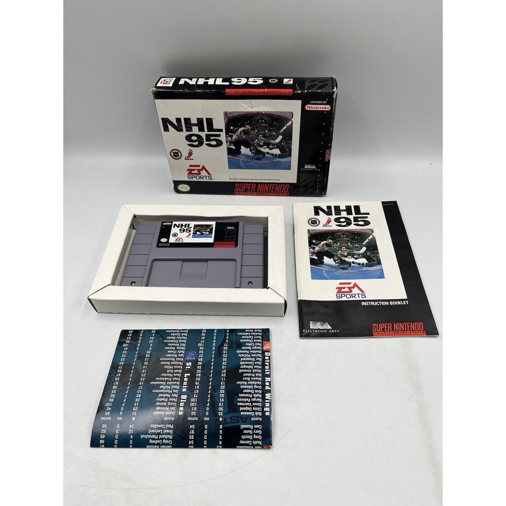 NHL '95 (SNES) Super Nintendo CIB Complete Box + Chart EA Sports Hockey RARE